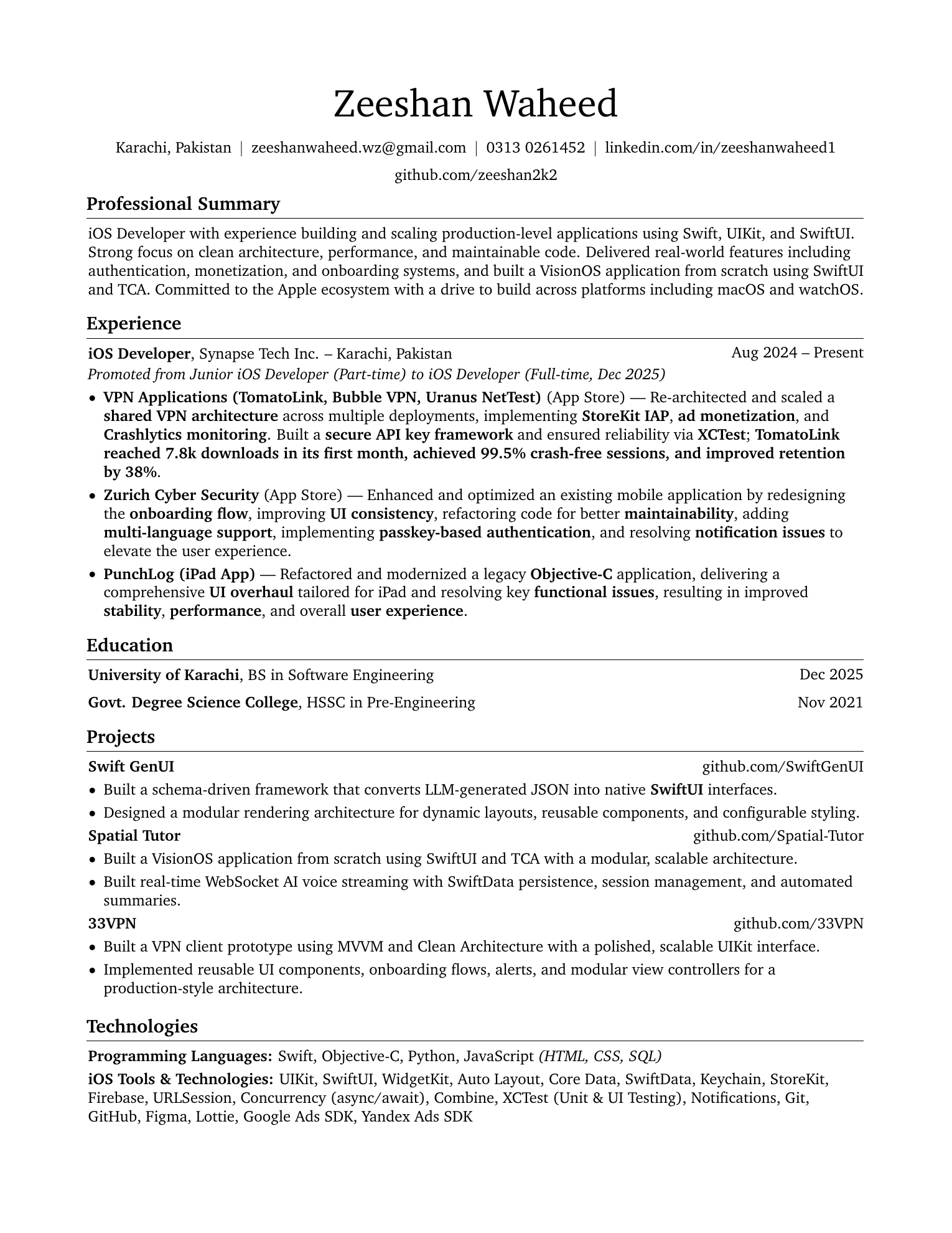 Zeeshan Waheed resume